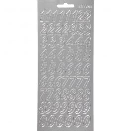 Stickers, siffror, ark 10x23 cm, silver, 1 ark [HOB-170219]