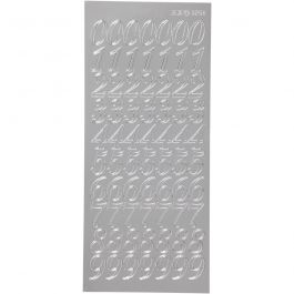 Stickers, siffror, ark 10x23 cm, silver, 1 ark [HOB-170223]