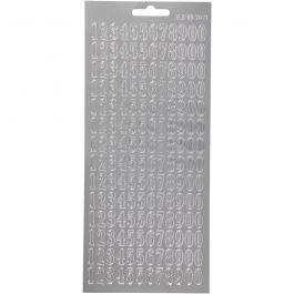 Stickers, siffror, ark 10x23 cm, silver, 1 ark [HOB-170229]