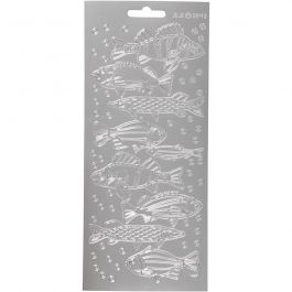 Stickers, fisk, ark 10x23 cm, silver, 1 ark [HOB-170231]
