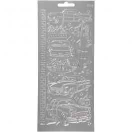 Stickers, bilar, ark 10x23 cm, silver, 1 ark [HOB-170241]