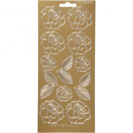Stickers, rosor, ark 10x23 cm, guld, 1 ark [HOB-170244]