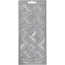 Stickers, rosor, ark 10x23 cm, silver, 1 ark [HOB-170245]