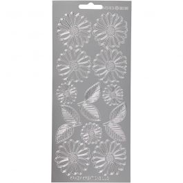 Stickers, margueriter, ark 10x23 cm, silver, 1 ark [HOB-170247]