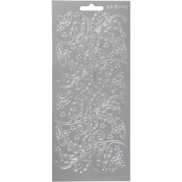 Stickers, järnek, ark 10x23 cm, silver, 1 ark [HOB-170253]