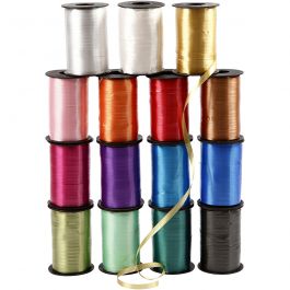 Presentsnören, B: 10 mm, blank, mixade färger, 15x250 m/ 1 förp. [HOB-20230]