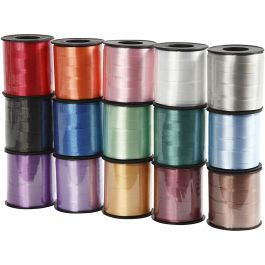 Presentsnören, B: 10 mm, blank, mixade färger, 15x50 m/ 1 förp. [HOB-20231]