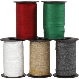 Presentsnören, B: 10 mm, glitter, mixade färger, 5x100 m/ 1 förp. [HOB-20241]