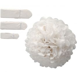 Papperspompomer, Dia. 20+24+30 cm, 16 g, vit, 3 st./ 1 förp. [HOB-20471]