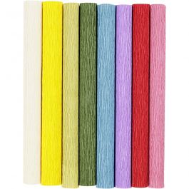 Kräppapper, ark 25x60 cm, Stretchbarhet: 180%, 105 g, standardfärger, 8 ark/ 1 förp. [HOB-209003]