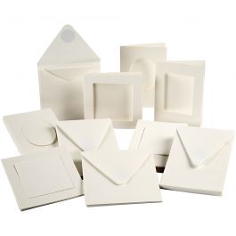 Passepartoutkort, kortstl. 10,5x15 + 12,5x12,5 cm, Innehållet kan variera , råvit, 50 set/ 1 förp. [HOB-21080]
