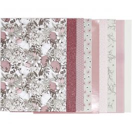 Designpapper i block, stl. 21x30 cm, 120+128 g, beige, brun, rosa, vit, 24 ark/ 1 förp. [HOB-22535]