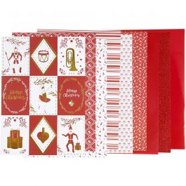 Designpapper i block, stl. 21x30 cm, 120+128 g, röd, vit, 24 ark/ 1 förp. [HOB-22592]