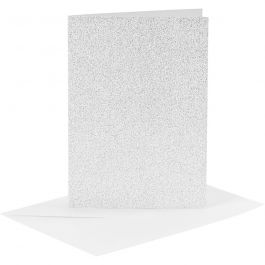 Kort och kuvert, kortstl. 10,5x15 cm, kuvertstl. 11,5x16,5 cm, glitter, 120+250 g, silver, 4 set/ 1 förp. [HOB-23024]