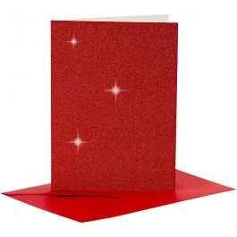 Kort och kuvert, kortstl. 10,5x15 cm, kuvertstl. 11,5x16,5 cm, glitter, 110+250 g, röd, 4 set/ 1 förp. [HOB-23025]