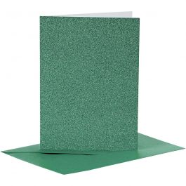 Kort och kuvert, kortstl. 10,5x15 cm, kuvertstl. 11,5x16,5 cm, glitter, 110+250 g, grön, 4 set/ 1 förp. [HOB-23026]