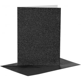 Kort och kuvert, kortstl. 10,5x15 cm, kuvertstl. 11,5x16,5 cm, glitter, 110+250 g, svart, 4 set/ 1 förp. [HOB-23027]