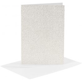 Kort och kuvert, kortstl. 10,5x15 cm, kuvertstl. 11,5x16,5 cm, glitter, 120+250 g, vit, 4 set/ 1 förp. [HOB-23028]