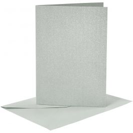 Kort och kuvert, kortstl. 10,5x15 cm, kuvertstl. 11,5x16,5 cm, pärlemor, 120+210 g, silver, 4 set/ 1 förp. [HOB-23031]