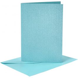 Kort och kuvert, kortstl. 10,5x15 cm, kuvertstl. 11,5x16,5 cm, pärlemor, 120+210 g, blå, 4 set/ 1 förp. [HOB-23034]