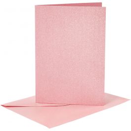 Kort och kuvert, kortstl. 10,5x15 cm, kuvertstl. 11,5x16,5 cm, pärlemor, 120+210 g, rosa, 4 set/ 1 förp. [HOB-23036]