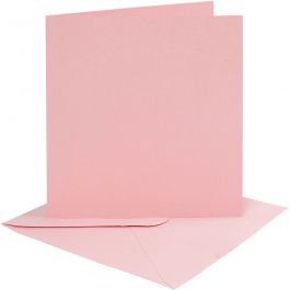 Kort och kuvert, kortstl. 15,2x15,2 cm, kuvertstl. 16x16 cm, 220 g, rosa, 4 set/ 1 förp. [HOB-230547]