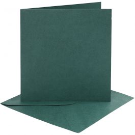 Kort och kuvert, kortstl. 15,2x15,2 cm, kuvertstl. 16x16 cm, 230 g, mörkgrön, 4 set/ 1 förp. [HOB-230549]