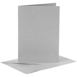 Kort och kuvert, kortstl. 10,5x15 cm, kuvertstl. 11,5x16,5 cm, 120+210 g, grå, 6 set/ 1 förp. [HOB-23106]