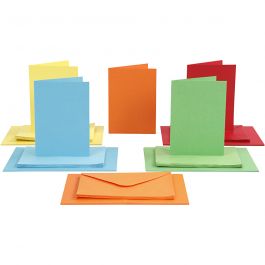 Kort och kuvert, kortstl. 10,5x15 cm, kuvertstl. 11,5x16,5 cm, 110+220 g, mixade färger, 50 set/ 1 förp. [HOB-23107]