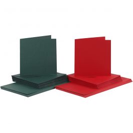Kort och kuvert, kortstl. 15x15 cm, kuvertstl. 16x16 cm, 110+230 g, grön, röd, 50 set/ 1 förp. [HOB-23116]