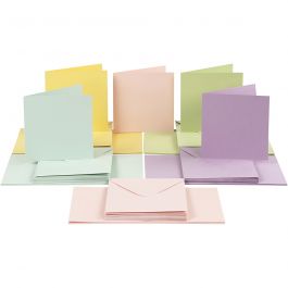 Kort och kuvert, kortstl. 15x15 cm, kuvertstl. 16x16 cm, 110+220 g, pastellfärger, 50 set/ 1 förp. [HOB-23118]