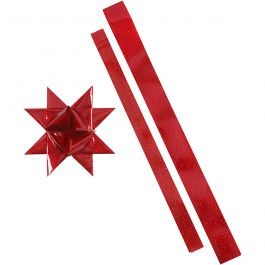 Stjärnstrimlor, L: 86+100 cm, B: 25+40 mm, Dia. 11,5+18,5 cm, röd, röd, 16 strimlor/ 1 förp. [HOB-24348]