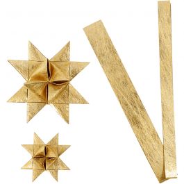 Stjärnstrimlor, L: 44+78 cm, B: 15+25 mm, Dia. 6,5+11,5 cm, guld, 32 strimlor/ 1 förp. [HOB-24393]