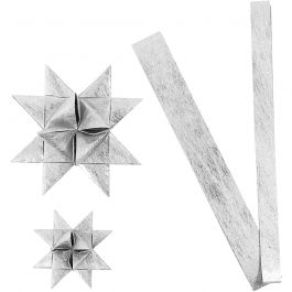 Stjärnstrimlor, L: 44+78 cm, B: 15+25 mm, Dia. 6,5+11,5 cm, silver, 32 strimlor/ 1 förp. [HOB-24394]