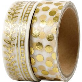 Washitejp, ranka och prickar - folie, B: 15 mm, guld, 2x4 m/ 1 förp. [HOB-24796]