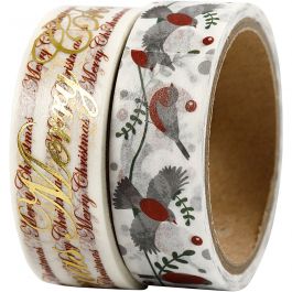 Washitejp, god jul och fåglar - folie, B: 15 mm, 2x4 m/ 1 förp. [HOB-24797]