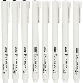 Fine Line skriv/rittusch, spets 0,03+0,05+0,1+0,2+0,3+0,5+0,8+1,0 mm, svart, 8 st./ 1 förp. [HOB-25011]
