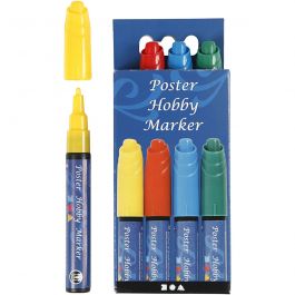 Poster Hobby Marker, spets 3 mm, blå, grön, röd, gul, 4 st./ 1 förp. [HOB-25048]