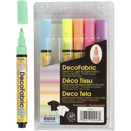 Deco Textilpennor, spets 3 mm, neonfärger, 6 st./ 1 förp. [HOB-25098]