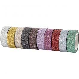 Glittertejp/washitejp, B: 15 mm, mixade färger, 10x6 m/ 1 förp. [HOB-25224]