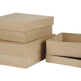 Kvadratiska Pappaskar, H: 5+6+7,5 cm, stl. 16+18+20 cm, 3 st./ 1 set [HOB-263900]