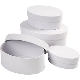 Ovala Pappaskar, H: 4+5+6+7 cm, L: 10+12+14+16 cm, vit, 4 st./ 1 set [HOB-264030]