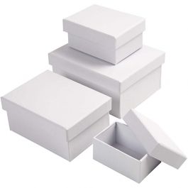 Rektangulära Askar, H: 3,5+4,5+5,5+6,5 cm, stl. 8,5x11,5+11x14 cm, vit, 4 st./ 1 set [HOB-264050]
