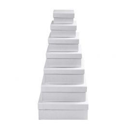 Kvadratiska Askar, H: 4,5+5+5,5+6+6,5+7+7,5 cm, stl. 9+11+13+15+17+19+21 cm, vit, 7 st./ 1 set [HOB-26419]