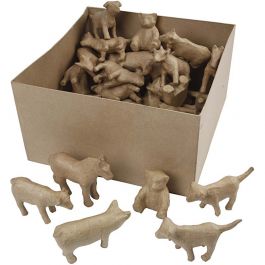 Minidjur av papier-maché, H: 8-12 cm, 60 st./ 1 förp. [HOB-26689]