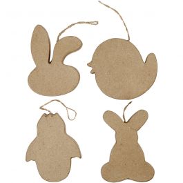 Påskdekorationer, kaninhuvud, kyckling, kyckling i ägg och hare, H: 10 cm, 4 st./ 1 förp. [HOB-267913]