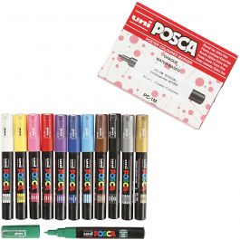 Posca Marker , nr. PC-1M, spets 0,7 mm, extra fine, mixade färger, 12 st./ 1 förp. [HOB-273900]