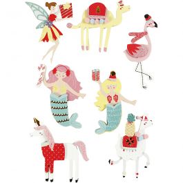 3D Stickers, flamingo, lama, sjöjungfru, H: 50-60 mm, B: 30-45 mm, tjocklek 7 mm, 7 st./ 1 förp. [HOB-27695]