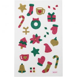 Glitterstickers, jul, ark 10x16 cm, 1 ark [HOB-280010]