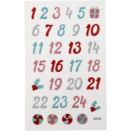 Glitterstickers, kalendersiffror, ark 10x16 cm, 1 ark [HOB-280011]